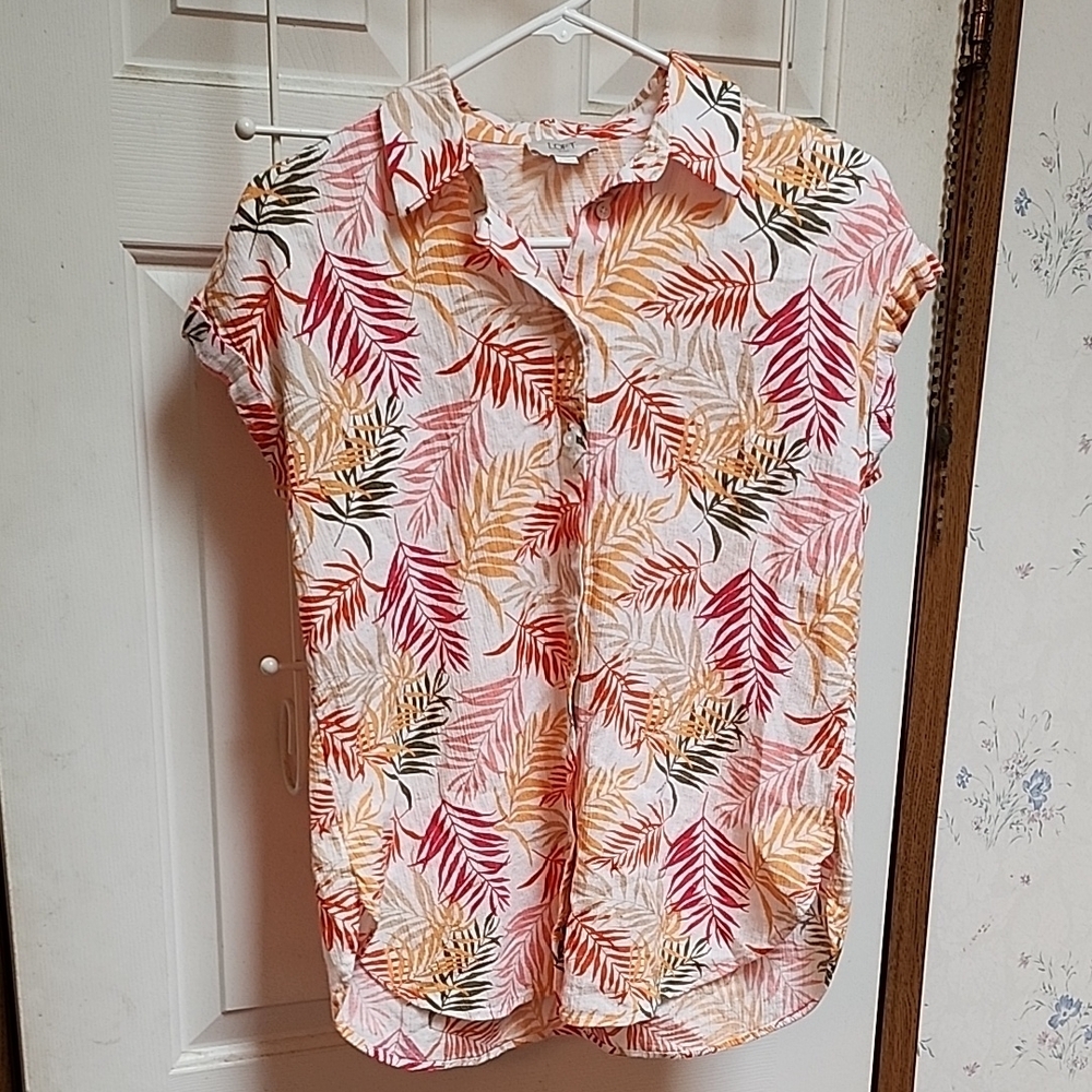 LOFT Leaf Pattern Shirt in Red and Orange